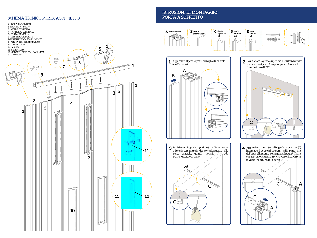 Porta Soffietto PVC Montata su Misura Senza Accessori con Vetro Colore Normale varie finiture - immagine 10